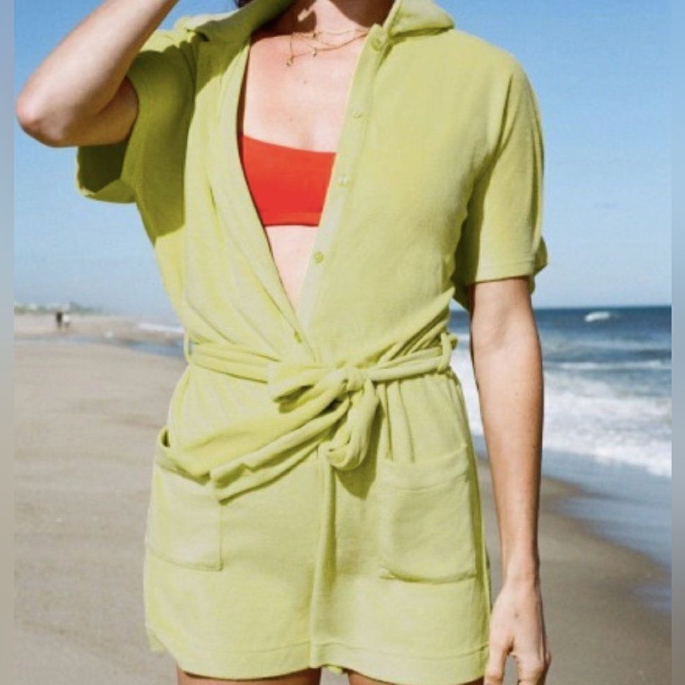 NWT Andie Swim The Palma Terry Button- Up Romper in Honeysuckle Size S